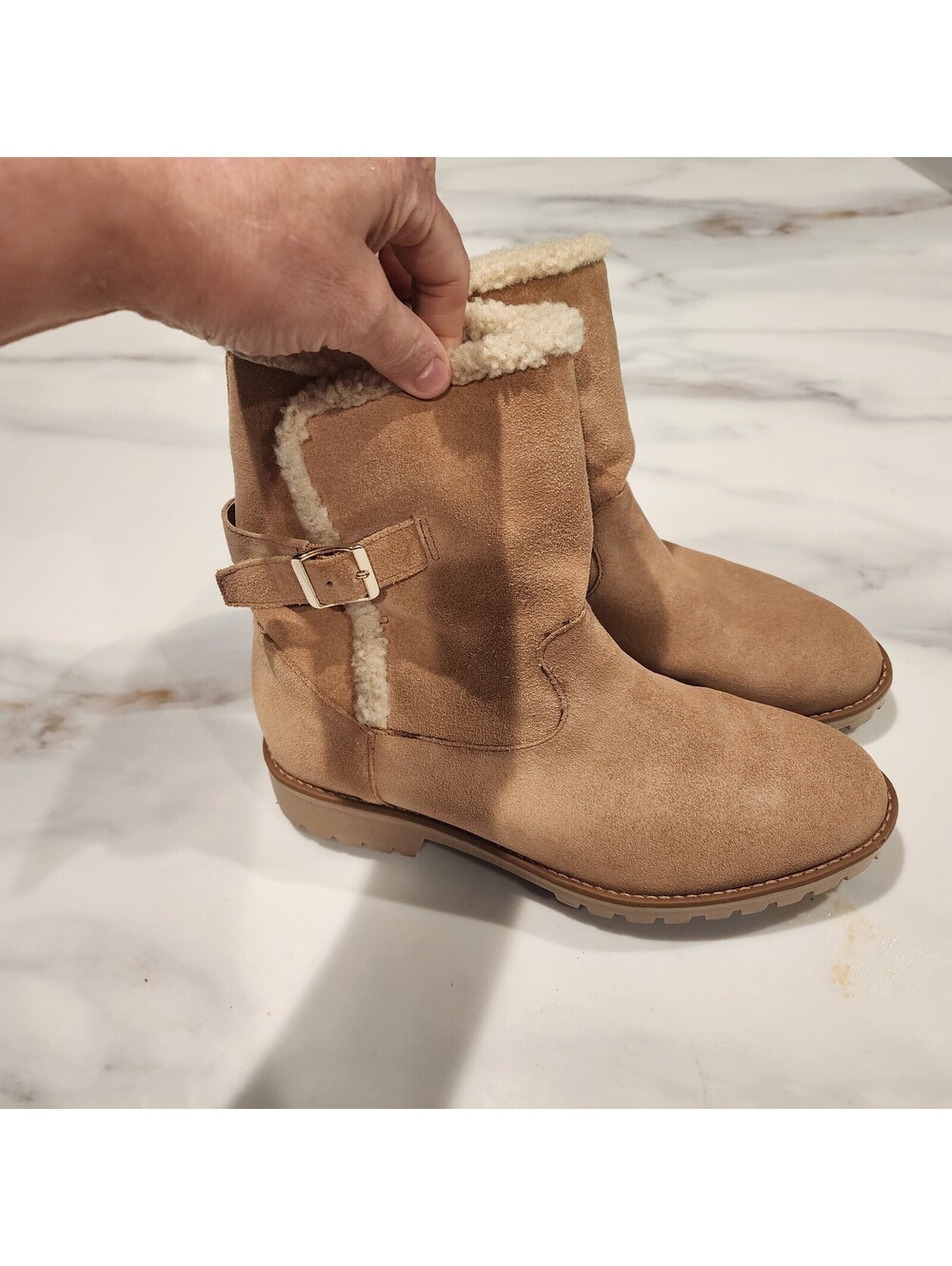 Jack Rogers Women’s Suede Shearling Lined Ankle Boots Tan Size 9.5